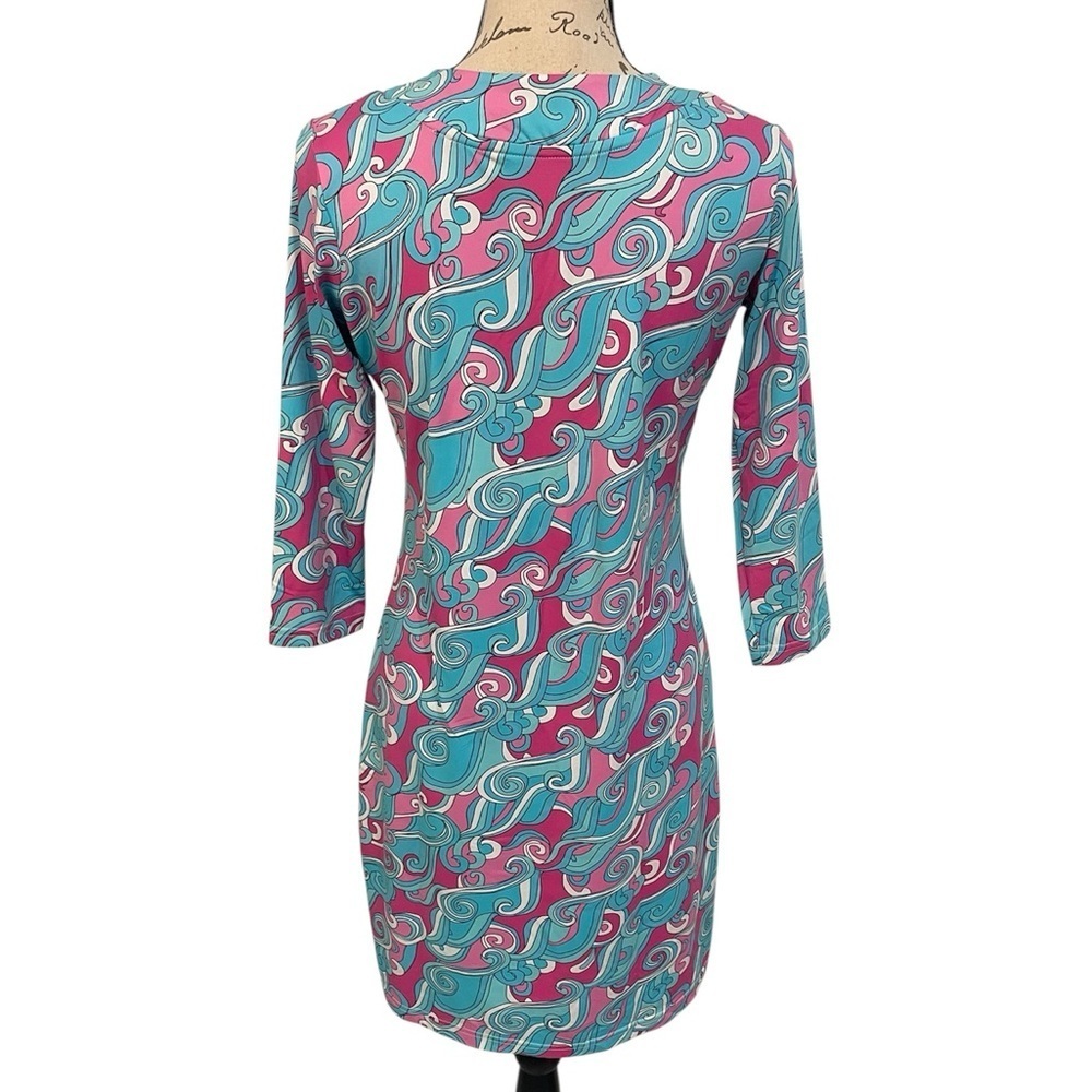 Banana Boat Retro Swirl Print Stretch Dress Small Pink Blue Y2K Vibes - Picture 3 of 8